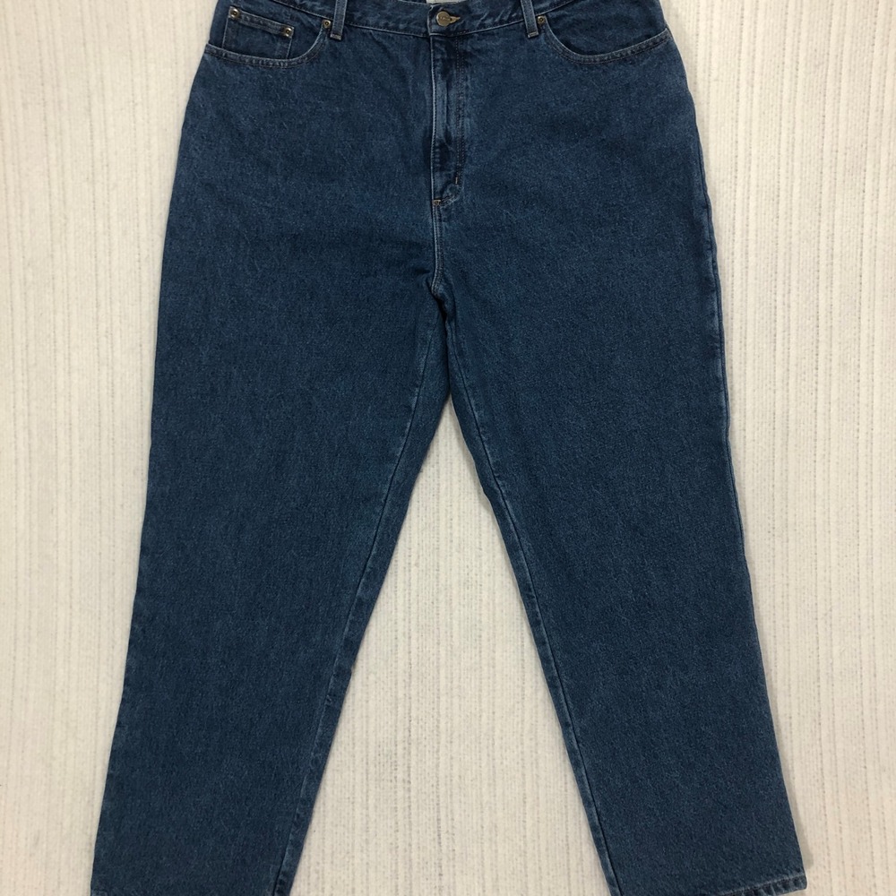 LL Bean Original Fit Flannel Lined Denim Jeans Dark Wash Blue Plaid Size 37x29.5